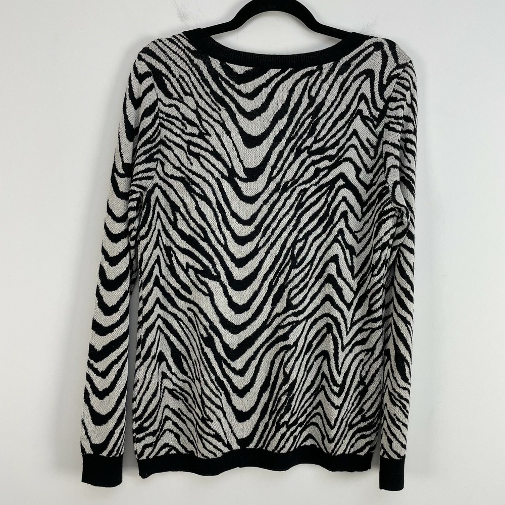 Calvin Klein Womens Large Zebra Animal Print Wool Blend Knit Sweater Lightweight - Picture 10 of 11